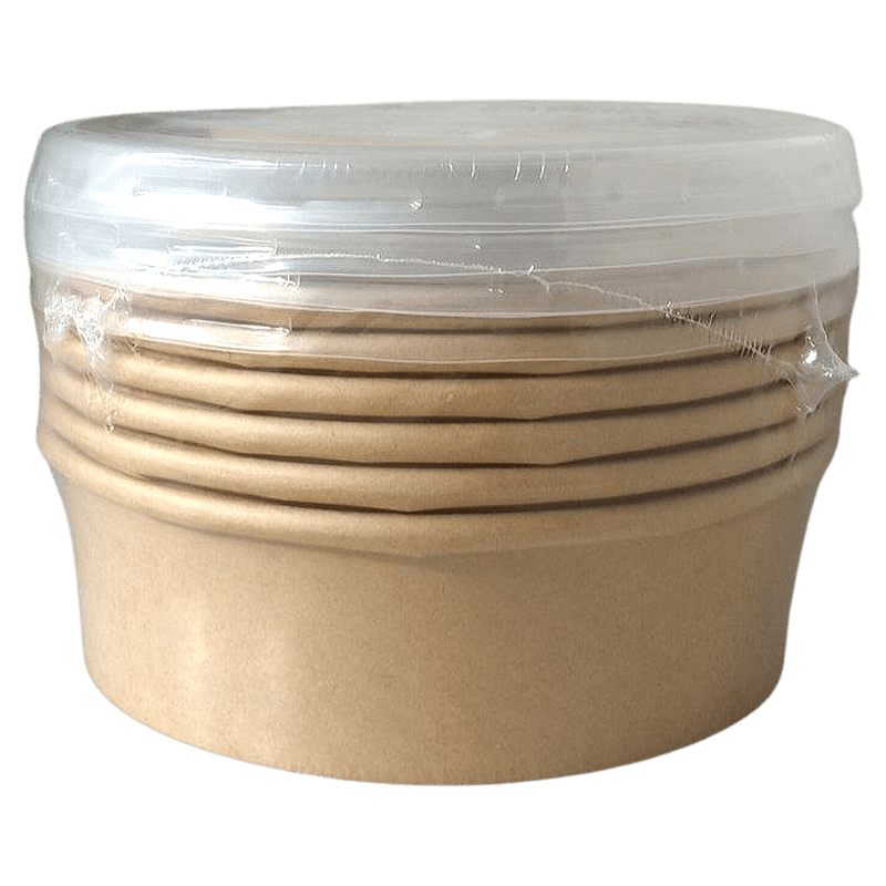 Kraft-Paper Bowls W/Lid 500ml 6pc x 1