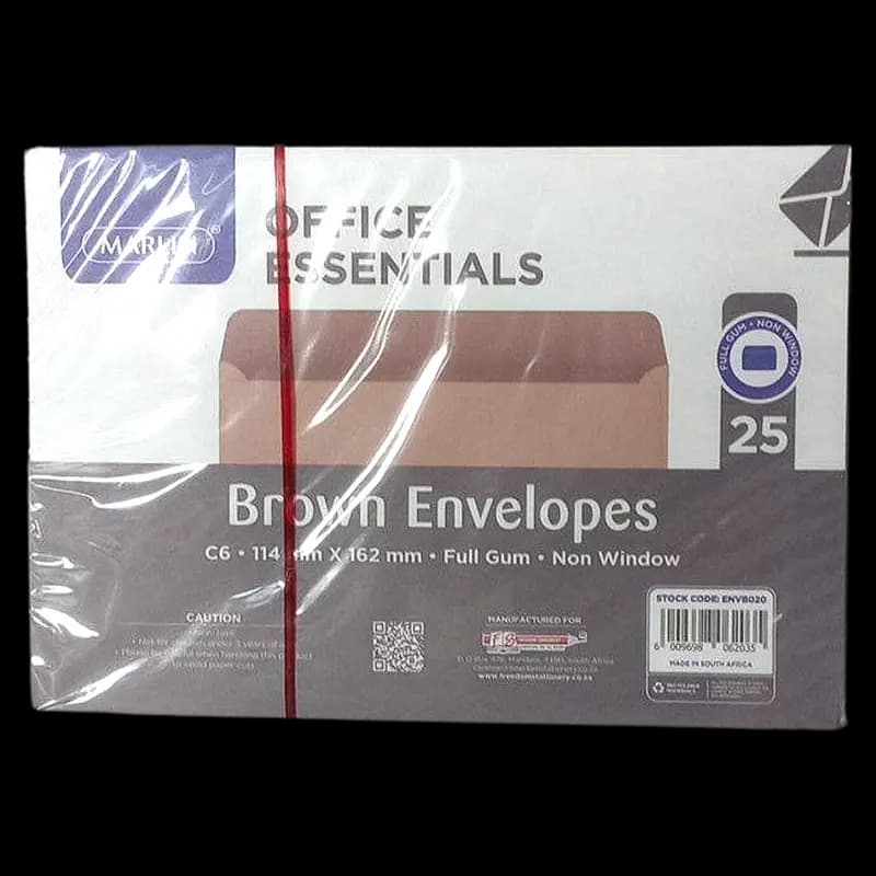 Envelopes Brown C6 25's Gum x 1 - 6009698062035 (#1)